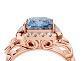 Rose gold Fancy Blue Princess  Cut Halo Diamond Ring with Scrollwork Band and Four-Prong Setting_50
