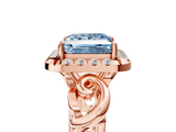 Rose gold Fancy Blue Princess  Cut Halo Diamond Ring with Scrollwork Band and Four-Prong Setting_51