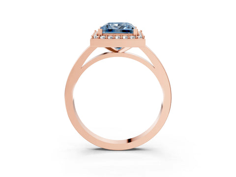 Rose gold Fancy Blue Princess Cut Halo Diamond Ring with Solitaire Band and Prong Setting_3