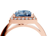 Rose gold Fancy Blue Princess Cut Halo Diamond Ring with Solitaire Band and Prong Setting_4