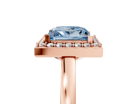 Rose gold Fancy Blue Princess Cut Halo Diamond Ring with Solitaire Band and Prong Setting_5