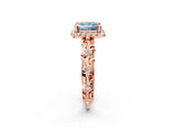Rose gold Fancy Blue Princess Cut Halo Diamond Solitaire with Filigree Band and Four-Prong Setting_14