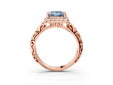 Rose gold Fancy Blue Princess Cut Halo Diamond Solitaire with Filigree Band and Four-Prong Setting_15