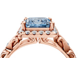 Rose gold Fancy Blue Princess Cut Halo Diamond Solitaire with Filigree Band and Four-Prong Setting_16