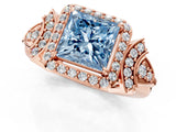 Rose gold Fancy Blue Princess Cut Halo Diamond Split Shank Engagement Ring with Four-Prong Setting_1