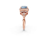 Rose gold Fancy Blue Princess Cut Halo Diamond Split Shank Engagement Ring with Four-Prong Setting_2