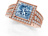 Rose gold Fancy Blue Princess Cut Halo Diamond Split Shank Ring with Prong Setting_1