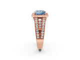 Rose gold Fancy Blue Princess Cut Halo Diamond Split Shank Ring with Prong Setting_2