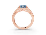 Rose gold Fancy Blue Princess Cut Halo Diamond Split Shank Ring with Prong Setting_3