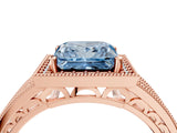 Rose gold Fancy Blue Princess Cut Halo Diamond Split Shank Ring with Prong Setting_4