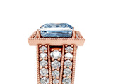 Rose gold Fancy Blue Princess Cut Halo Diamond Split Shank Ring with Prong Setting_5