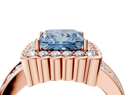 Rose gold Fancy Blue Princess Cut Halo Diamond Split Shank Ring with Scalloped Prong Setting_4