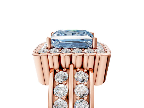 Rose gold Fancy Blue Princess Cut Halo Diamond Split Shank Ring with Scalloped Prong Setting_5