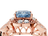 Rose gold Fancy Blue Princess Cut Halo Milgrain Diamond Engagement Ring with Leaf Band and Four-Prong Setting_4