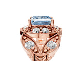 Rose gold Fancy Blue Princess Cut Halo Milgrain Diamond Engagement Ring with Leaf Band and Four-Prong Setting_5