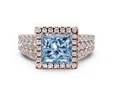 Rose gold Fancy Blue Princess Cut Halo Pavé Diamond Engagement Ring with Split Shank and Four-Prong Setting_3
