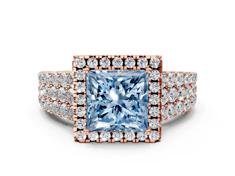 Rose gold Fancy Blue Princess Cut Halo Pavé Diamond Engagement Ring with Split Shank and Four-Prong Setting_3