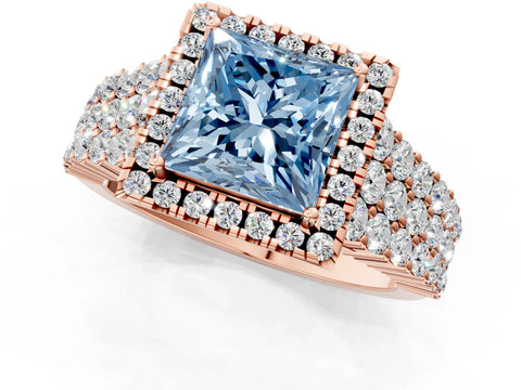 Rose gold Fancy Blue Princess Cut Halo Pavé Diamond Engagement Ring with Split Shank and Four-Prong Setting_4