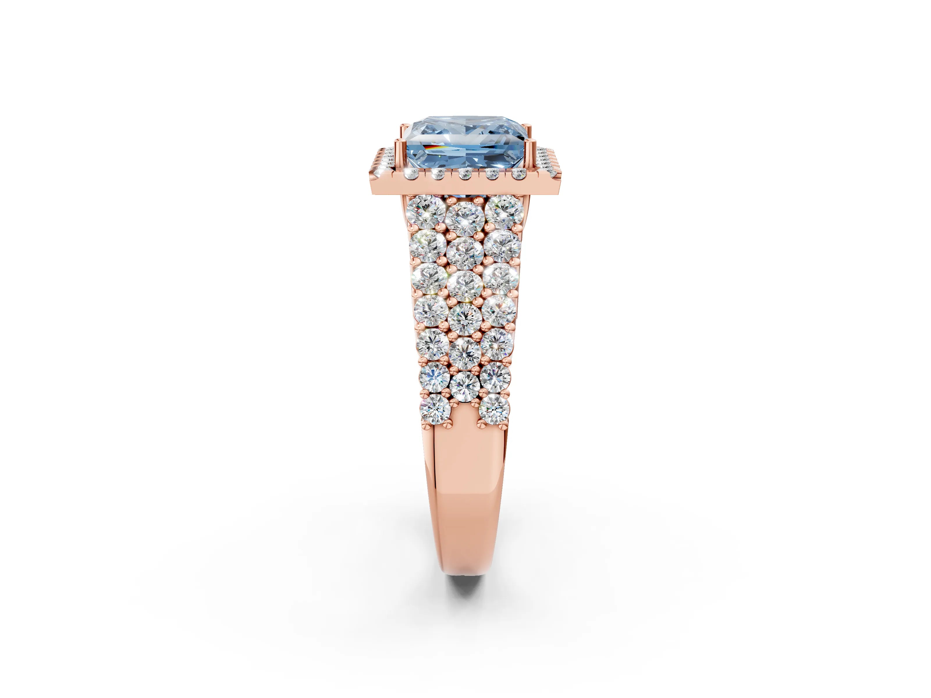 Rose gold Fancy Blue Princess Cut Halo Pavé Diamond Engagement Ring with Split Shank and Four-Prong Setting_5