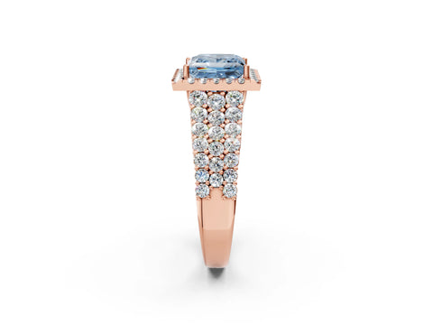 Rose gold Fancy Blue Princess Cut Halo Pavé Diamond Engagement Ring with Split Shank and Four-Prong Setting_5