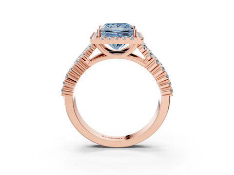 Rose gold Fancy Blue Princess Cut Halo Pavé Diamond Engagement Ring with Split Shank and Four-Prong Setting_6