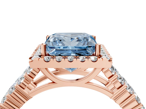 Rose gold Fancy Blue Princess Cut Halo Pavé Diamond Engagement Ring with Split Shank and Four-Prong Setting_7