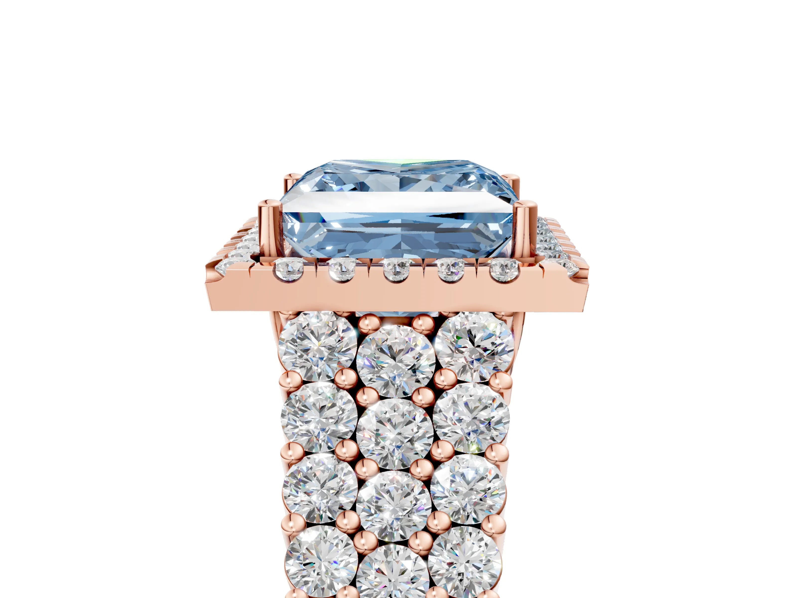 Rose gold Fancy Blue Princess Cut Halo Pavé Diamond Engagement Ring with Split Shank and Four-Prong Setting_8