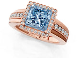 Rose gold Fancy Blue Princess  Cut Halo Pave Band Four-Prong Ring_50