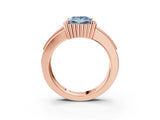 Rose gold Fancy Blue Princess  Cut Halo Pave Band Four-Prong Ring_52