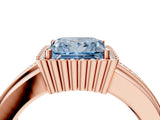 Rose gold Fancy Blue Princess  Cut Halo Pave Band Four-Prong Ring_53