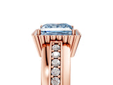 Rose gold Fancy Blue Princess  Cut Halo Pave Band Four-Prong Ring_54