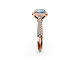 Rose gold Fancy Blue Princess  Cut Halo Pave Band Four-Prong Setting Ring_22