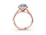 Rose gold Fancy Blue Princess  Cut Halo Pave Band Four-Prong Setting Ring_23
