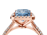 Rose gold Fancy Blue Princess  Cut Halo Pave Band Four-Prong Setting Ring_24