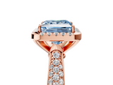 Rose gold Fancy Blue Princess  Cut Halo Pave Band Four-Prong Setting Ring_25