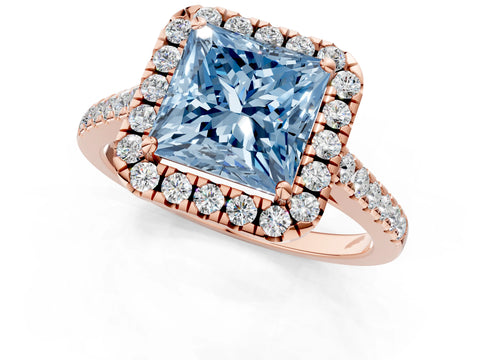 Rose gold Fancy Blue Princess Cut Halo Pave Diamond Engagement Ring with Four-Prong Setting_1