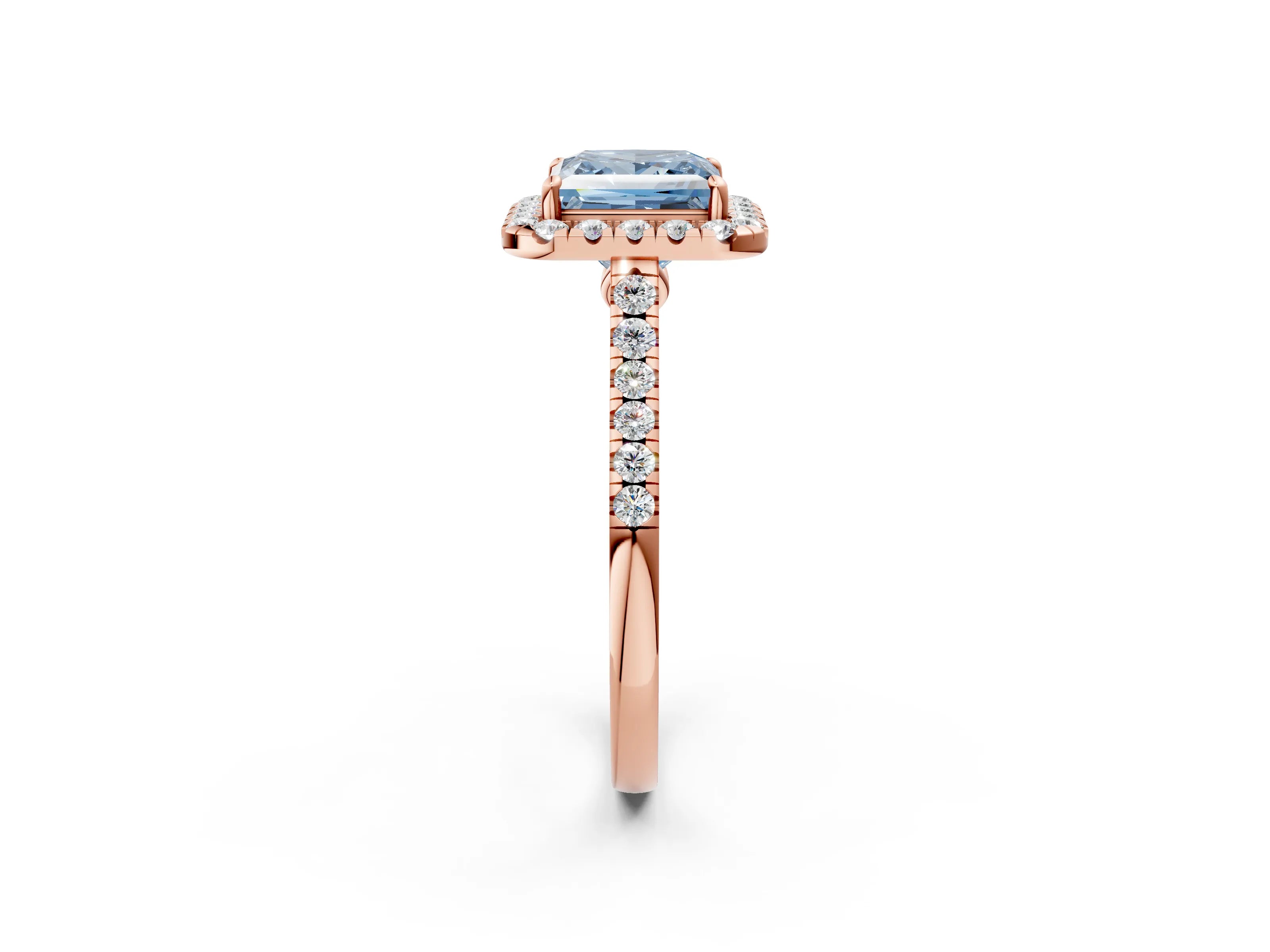 Rose gold Fancy Blue Princess Cut Halo Pave Diamond Engagement Ring with Four-Prong Setting_2