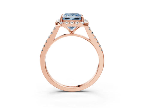 Rose gold Fancy Blue Princess Cut Halo Pave Diamond Engagement Ring with Four-Prong Setting_3