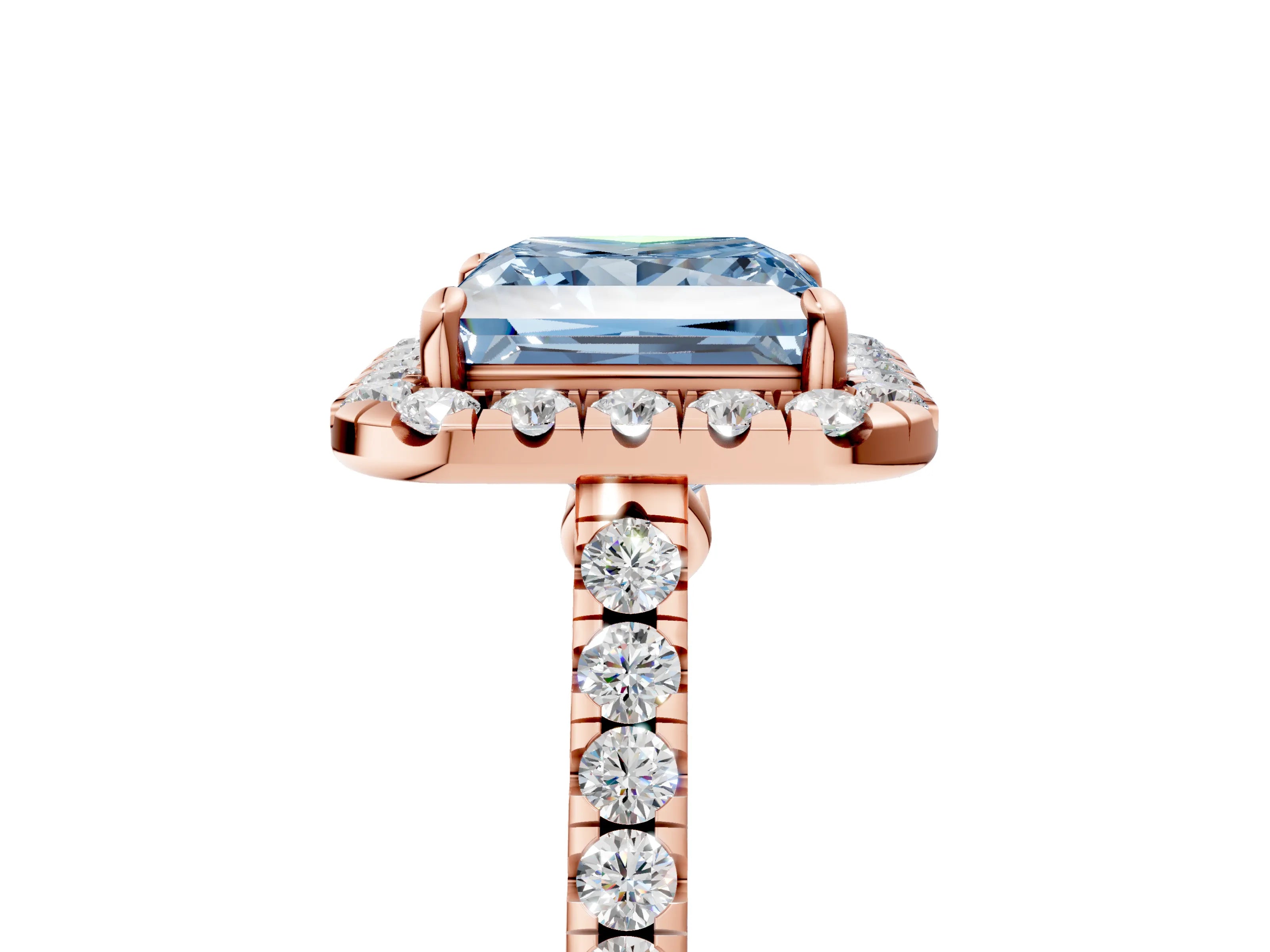 Rose gold Fancy Blue Princess Cut Halo Pave Diamond Engagement Ring with Four-Prong Setting_5