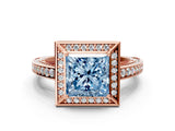 Rose gold Fancy Blue Princess  Cut Halo Pave Split Shank Prong Setting Ring_32