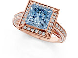 Rose gold Fancy Blue Princess  Cut Halo Pave Split Shank Prong Setting Ring_33
