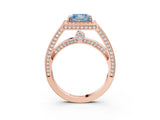 Rose gold Fancy Blue Princess  Cut Halo Pave Split Shank Prong Setting Ring_35