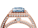 Rose gold Fancy Blue Princess  Cut Halo Pave Split Shank Prong Setting Ring_36