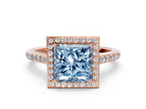 Rose gold Fancy Blue Princess Cut Halo Round Diamond Pavé Band with Four-Prong Setting_15
