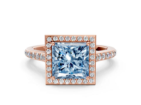 Rose gold Fancy Blue Princess Cut Halo Round Diamond Pavé Band with Four-Prong Setting_15