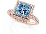 Rose gold Fancy Blue Princess Cut Halo Round Diamond Pavé Band with Four-Prong Setting_16