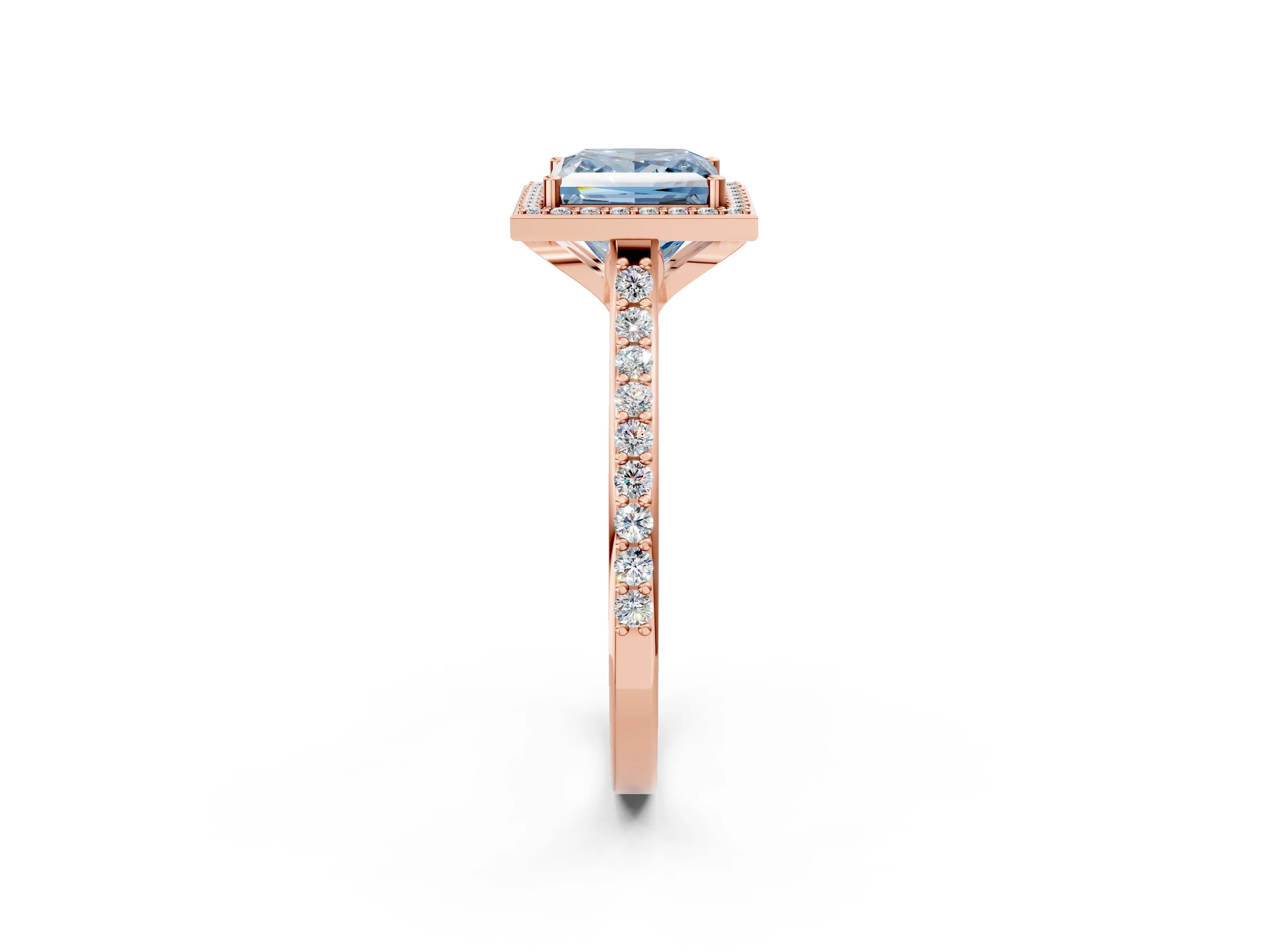 Rose gold Fancy Blue Princess Cut Halo Round Diamond Pavé Band with Four-Prong Setting_17