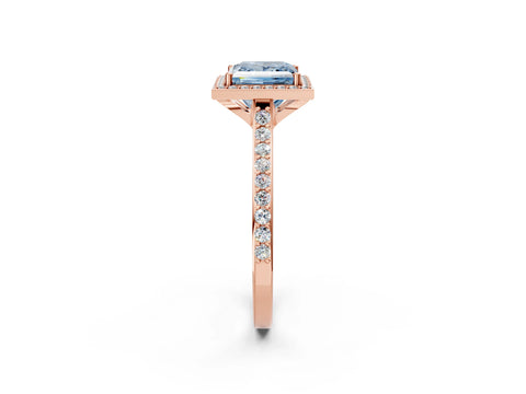 Rose gold Fancy Blue Princess Cut Halo Round Diamond Pavé Band with Four-Prong Setting_17