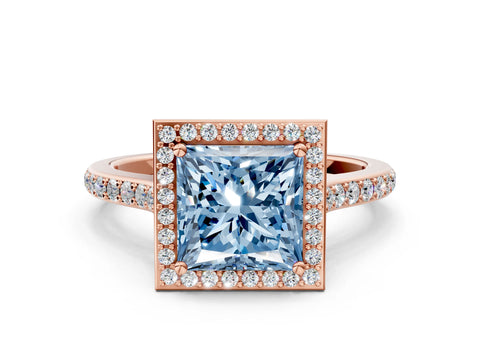 Rose gold Fancy Blue Princess Cut Halo Round Diamond Pavé Band with Four-Prong Setting_3