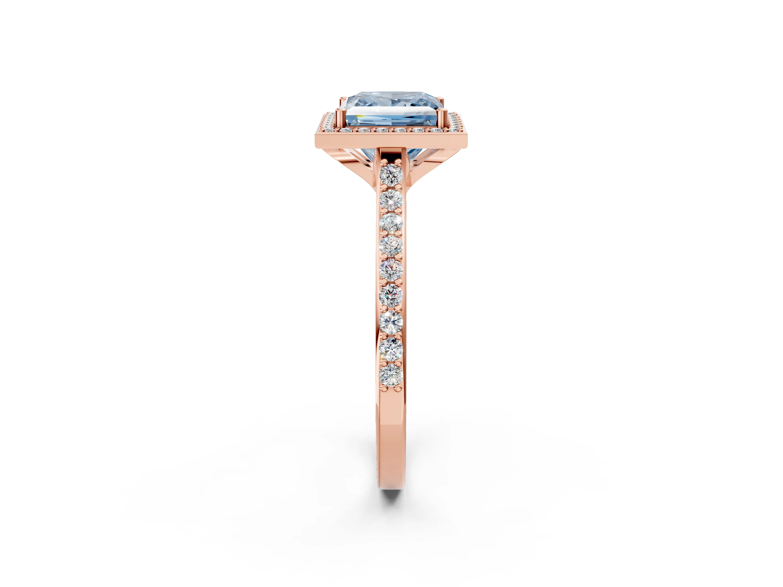 Rose gold Fancy Blue Princess Cut Halo Round Diamond Pavé Band with Four-Prong Setting_5